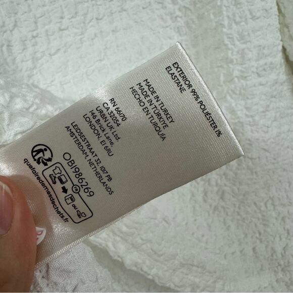 Anthropologie Maeve White Puff Sleeve Boho Blouse Womens L Peasant Crepe Shirt - Picture 9 of 9